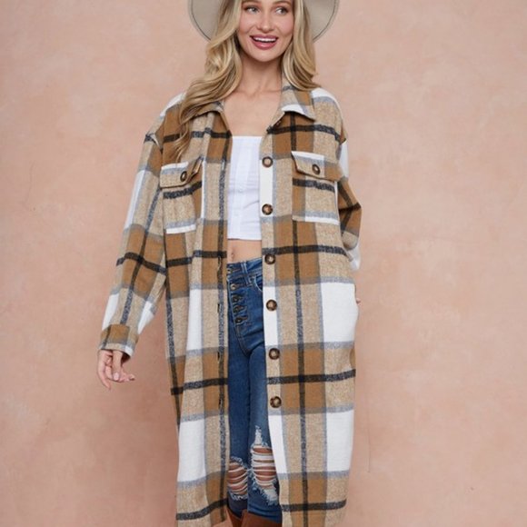 new ON BLUE DUSTER FLANNEL SHAKET JACKET SHIRT mustard plaid western boho SM-LG - Picture 6 of 7